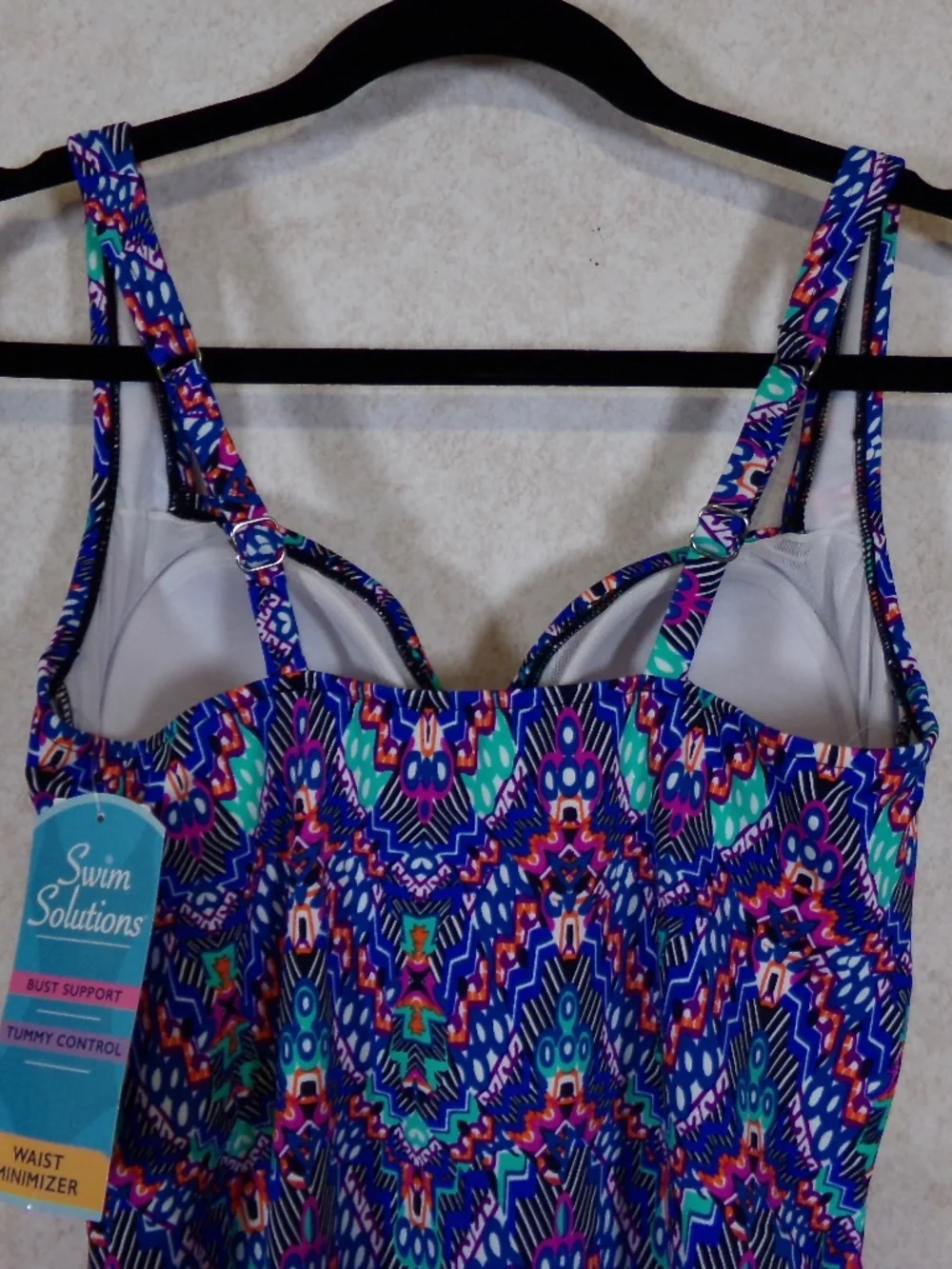 NWT*Swim Solutions 1PC Navy Multi Swim, Bust,Tummy,Waist Support Size 12 - Picture 5 of 9